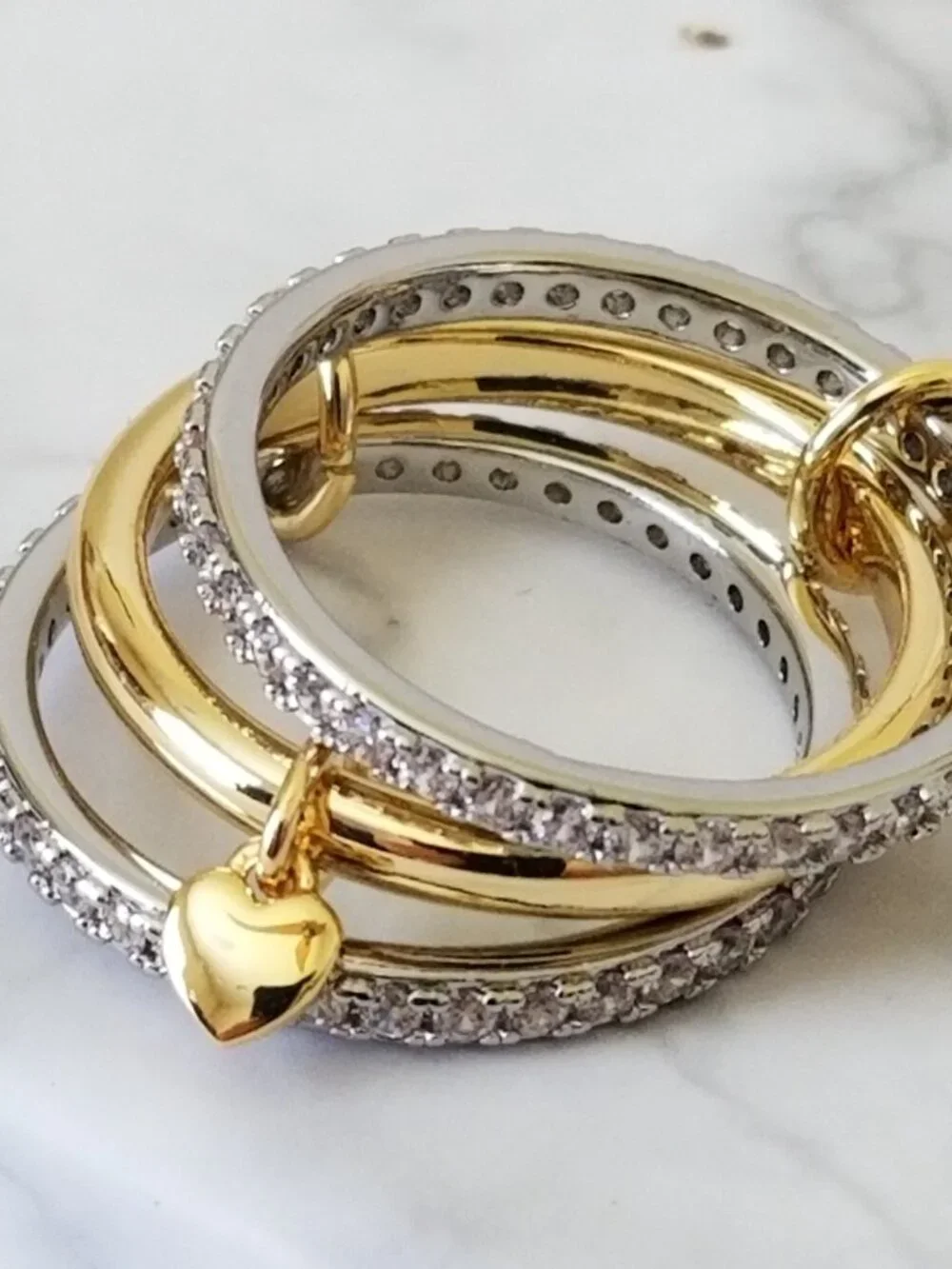 NWT! Sterling Silver Womens Stackable Rings with CZ's - 14K Gold-Plated - Size 7